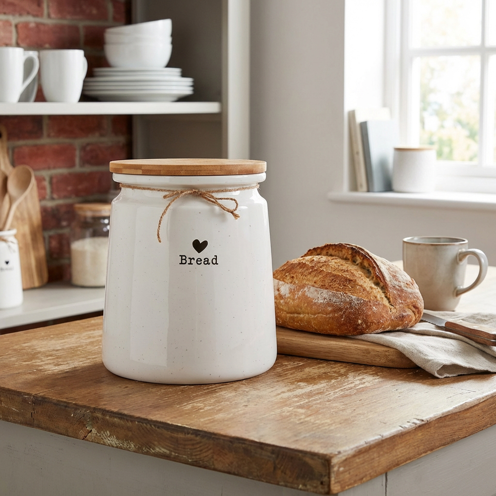 Gold Heart Bread Canister with Bamboo Lid Image 4