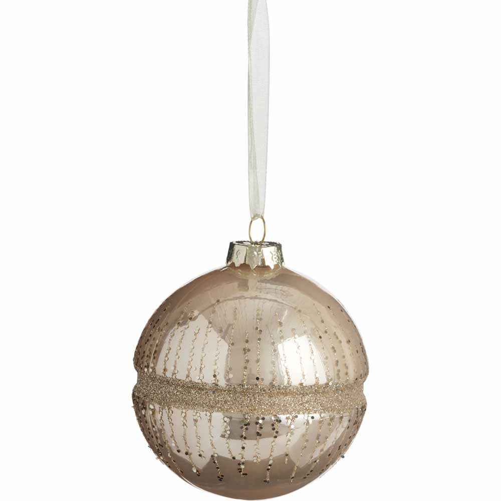 Wilko Luxe Sparkle Pearly Glass Bauble with Glitter Christmas Tree Decoration Image
