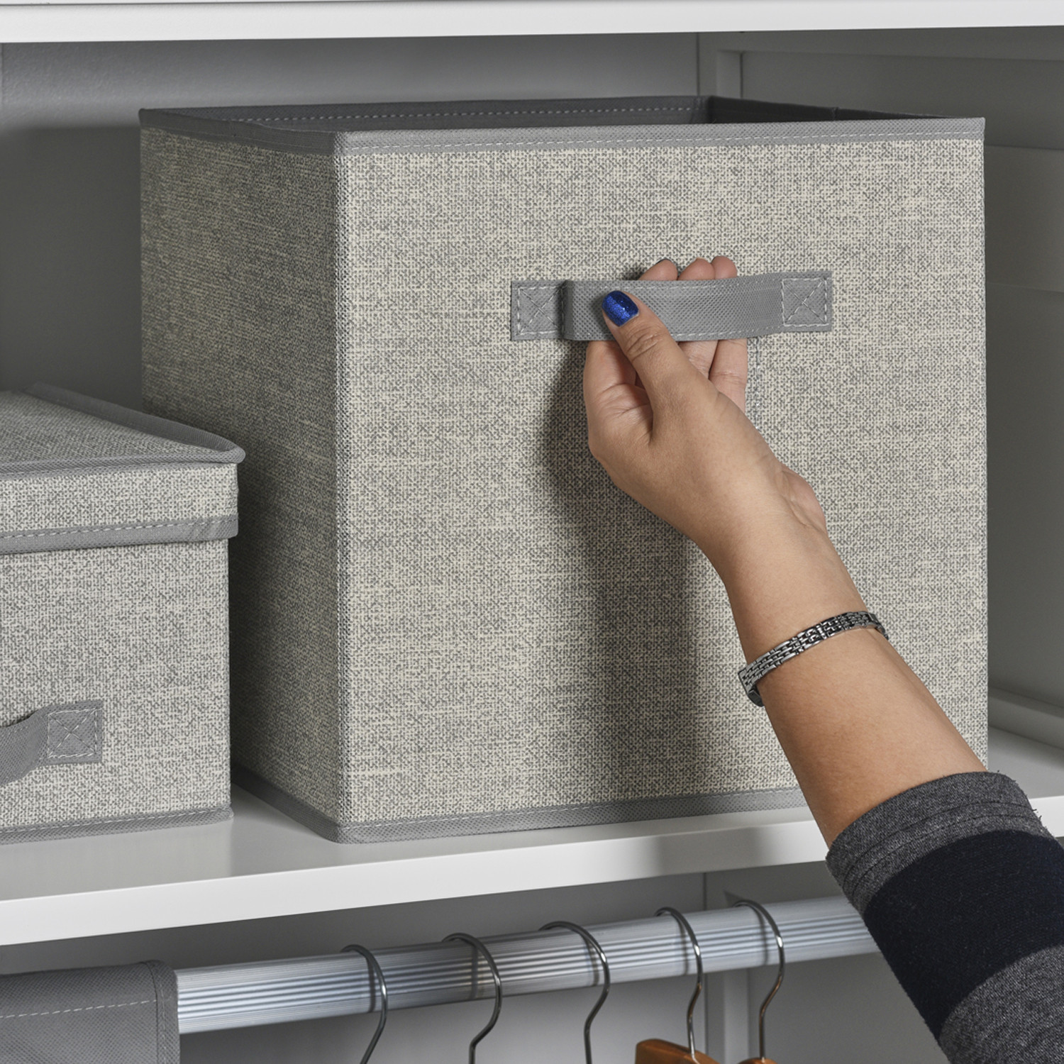 Grey Fabric Cube Storage Box with Handle Image 2