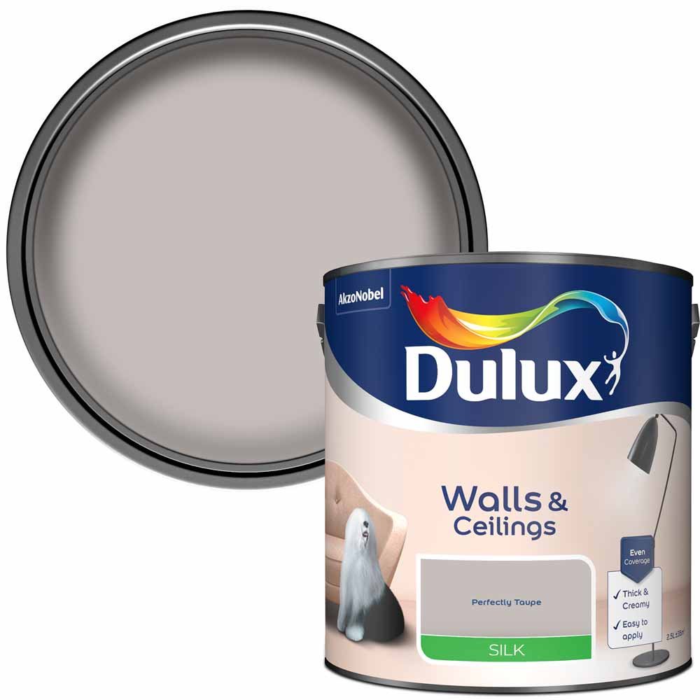 Dulux Walls & Ceilings Perfectly Taupe Silk Emulsion Paint 2.5L Image 1