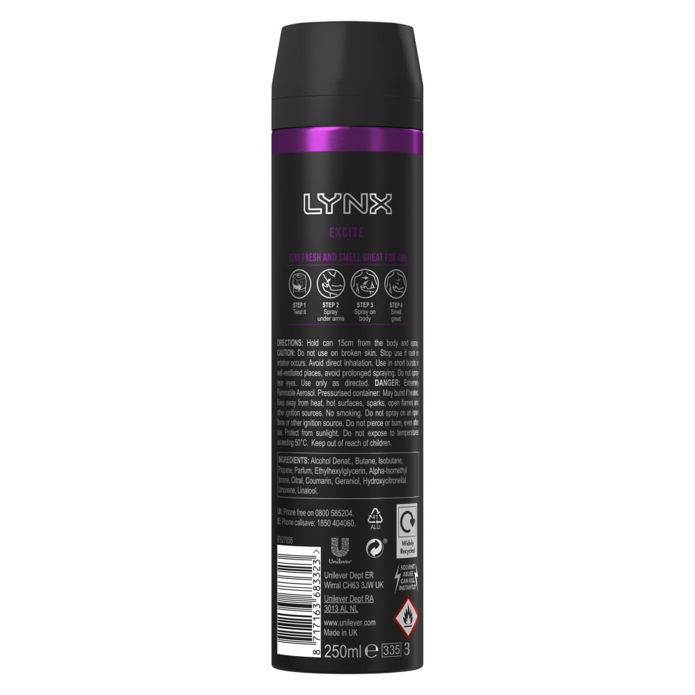 Lynx XXL Excite 48 Hour Fresh Deodorant & Bodyspray 250ml Image 2