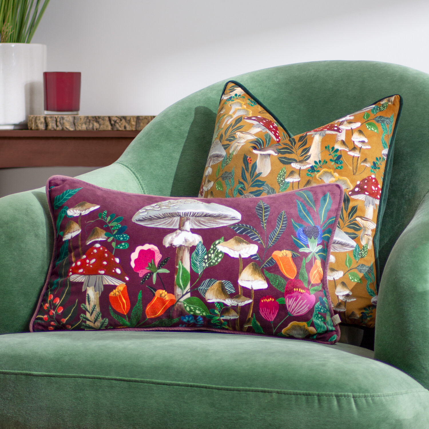 Wild Garden Mushroom Cushion - Plum Image 5