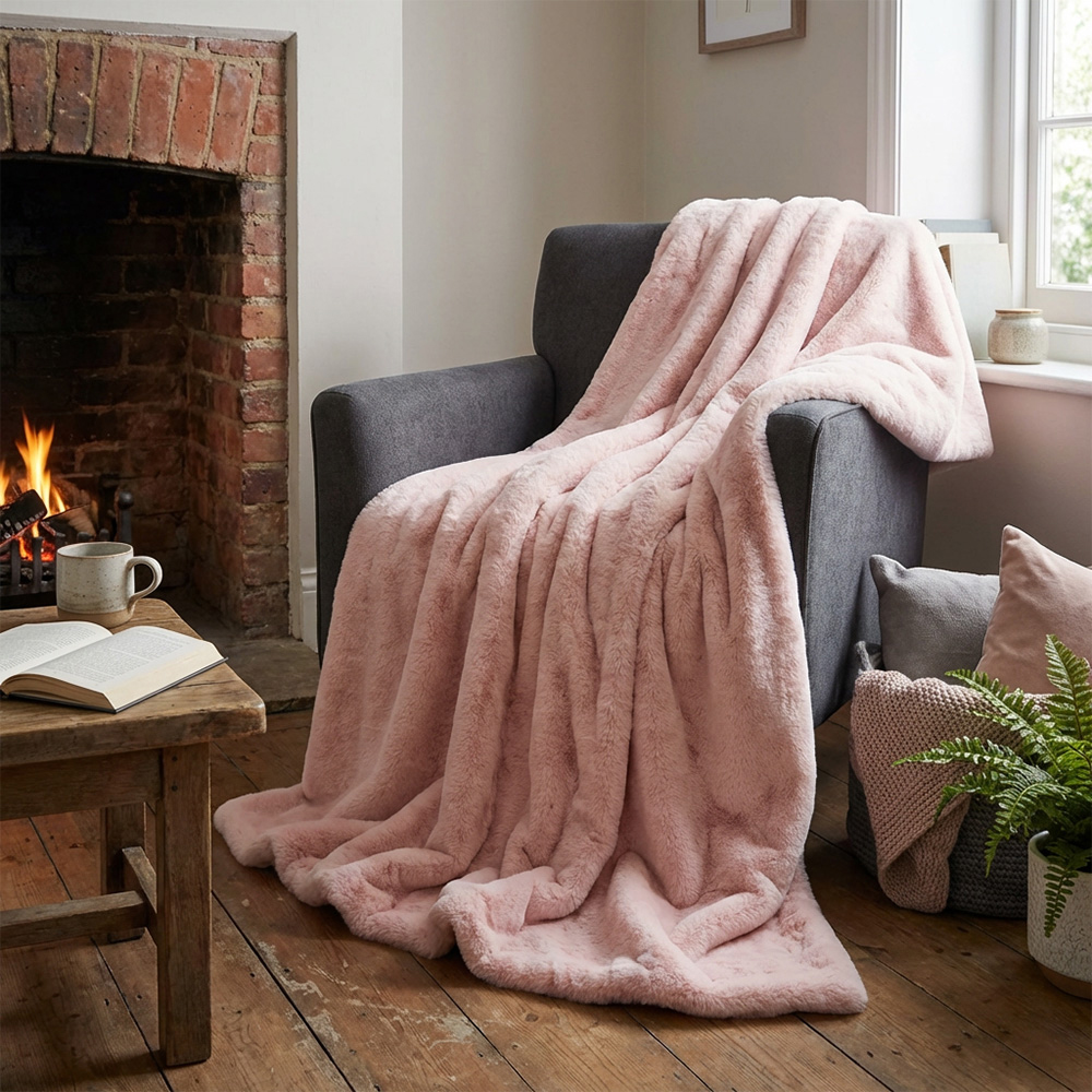 Divante Blush Rabbit Faux Fur Extra Large Throw 150 x 200cm Image 4