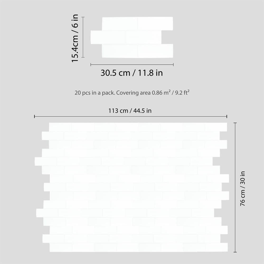Walplus Pure White Metro Subway 3D Tile Sticker 20 Pack Image 9