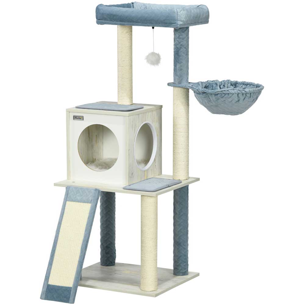PawHut Blue Wooden Cat Tree for Indoor Cats with Scratching Post Image 6