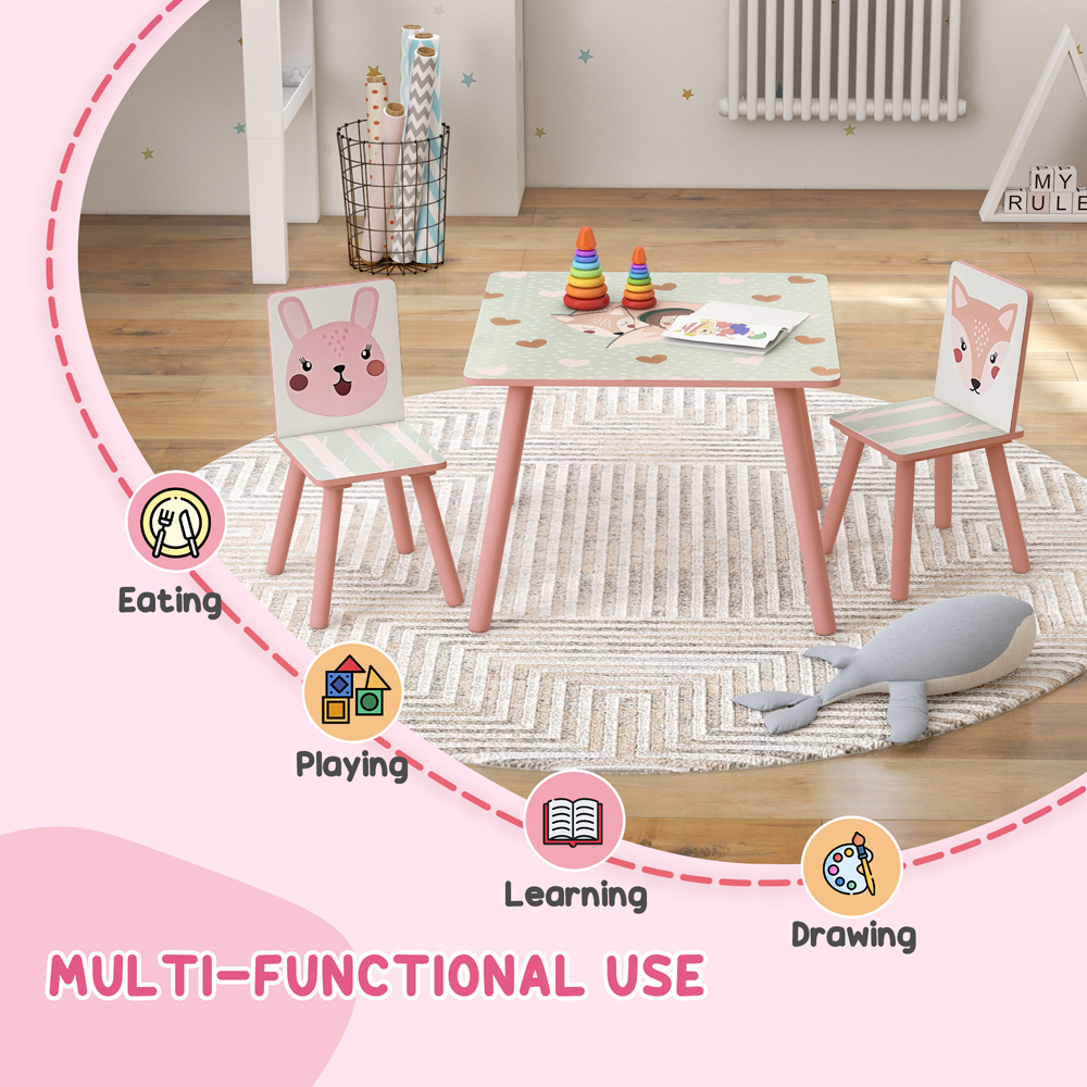 Playful Haven 3 Piece Pink Kids Table and Chair Set Image 3