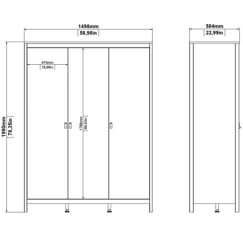 Florence Barcelona 3 Door Matt Black Wardrobe Image 8