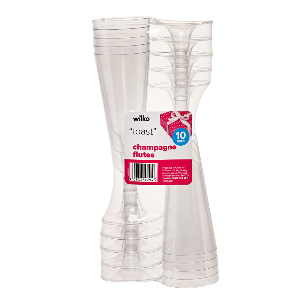 Wilko Disposable Champagne Flutes Clear 10 pack Image
