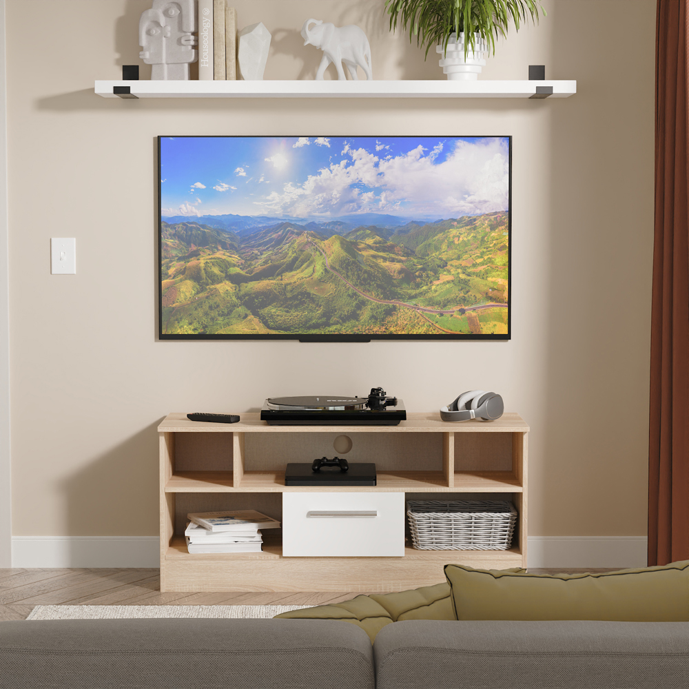 Crowndale Contrast Single Drawer White Matt and Bardolino Oak TV Unit Ready Assembled Image 3