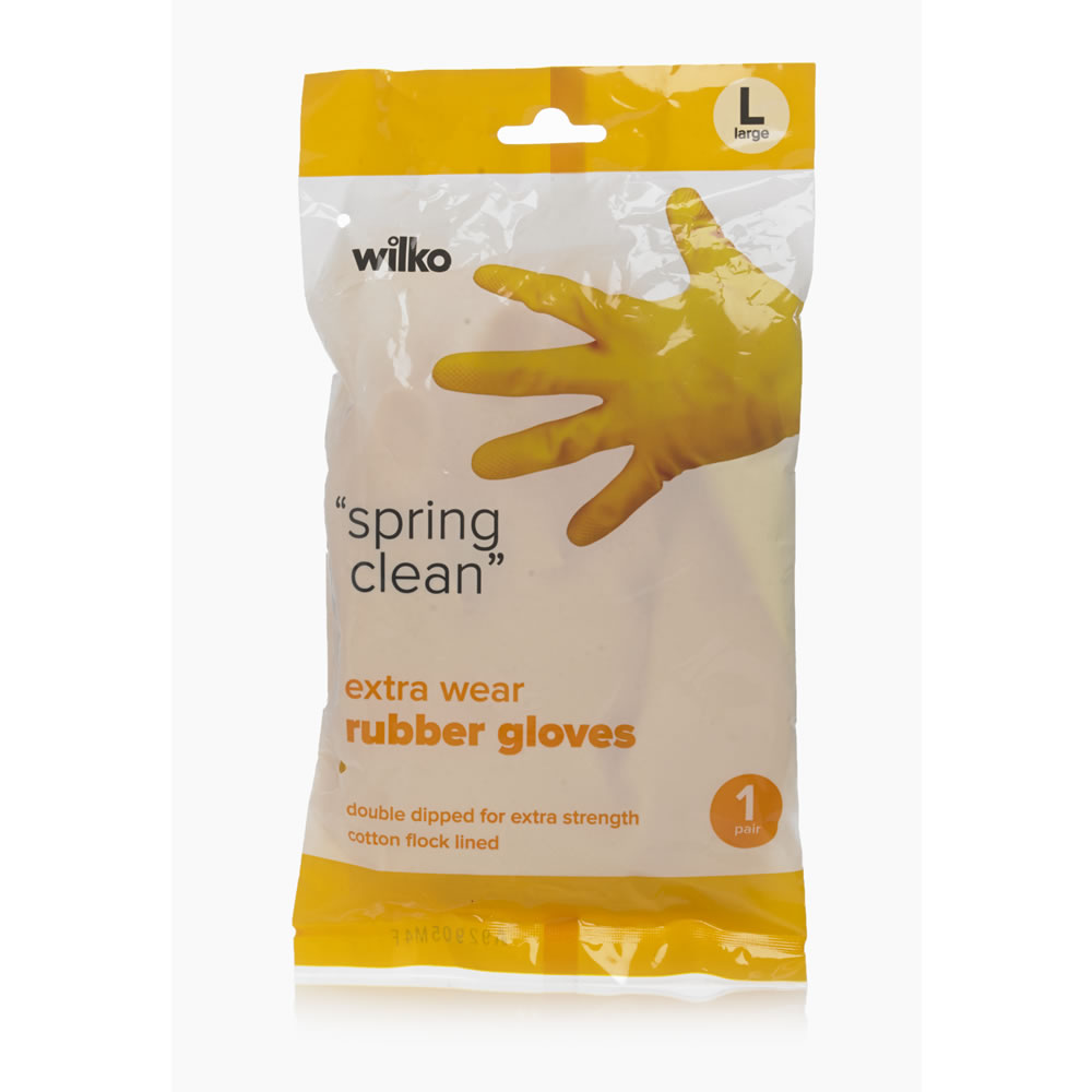 Wilko Extra Wear Large Yellow Rubber Gloves Image