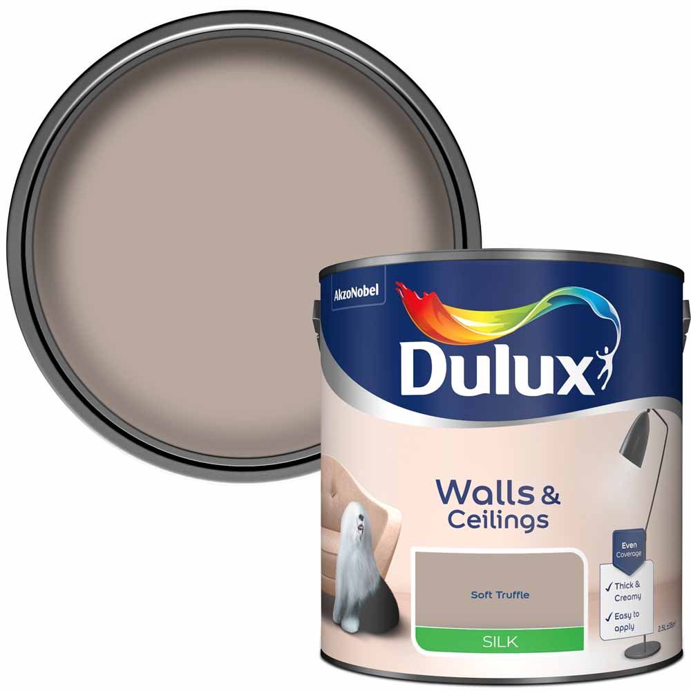 Dulux Walls & Ceilings Soft Truffle Silk Emulsion Paint 2.5L Image 1
