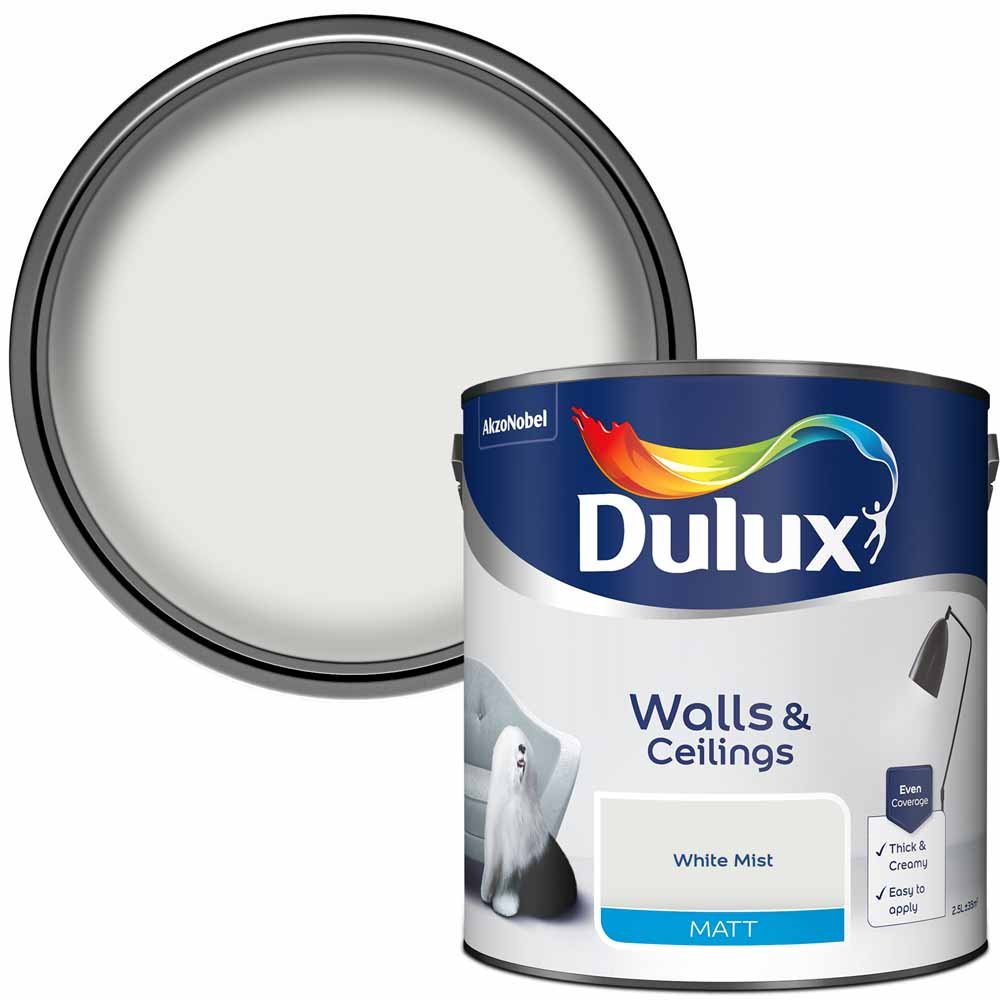 Dulux Walls & Ceilings White Mist Matt Emulsion Paint 2.5L Image 1