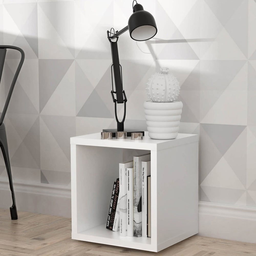 Florence Mauro Single Shelf Matt White Bookcase Image 6
