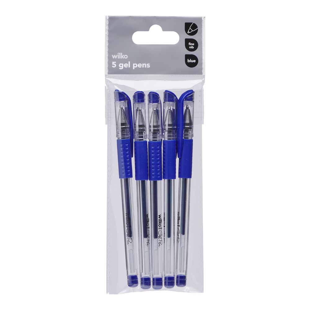 Wilko Blue Fine Gel Pen 5 pack Image