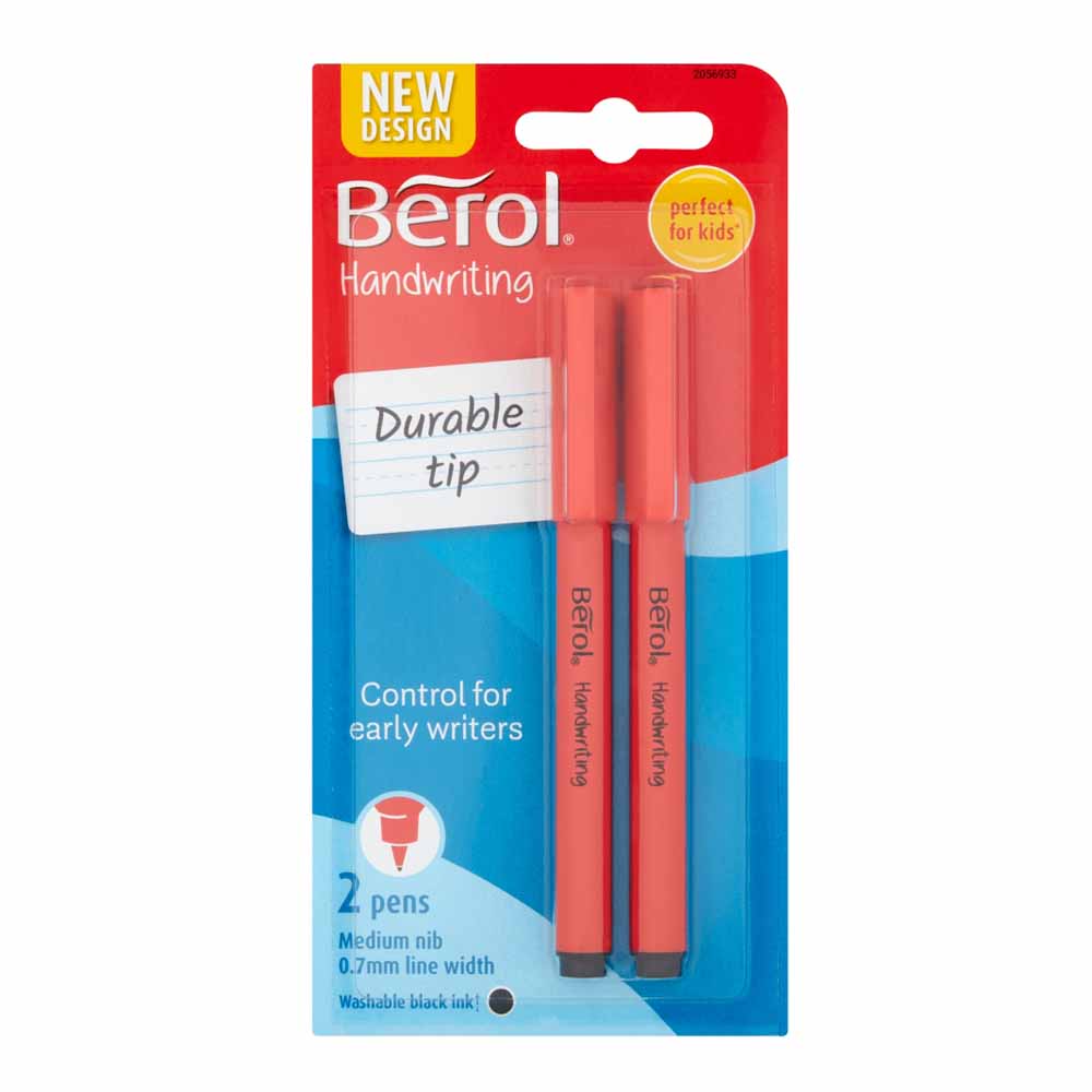 Berol Medium Black Handwriting Pen 2 pack  - wilko Pack of two medium handwriting pens. Washable ink. Recommended by teachers. Long lasting ink. WARNING Not suitable for children under 3 years as contains small parts and may present a choking hazard. Berol Medium Black Handwriting Pen 2 pack