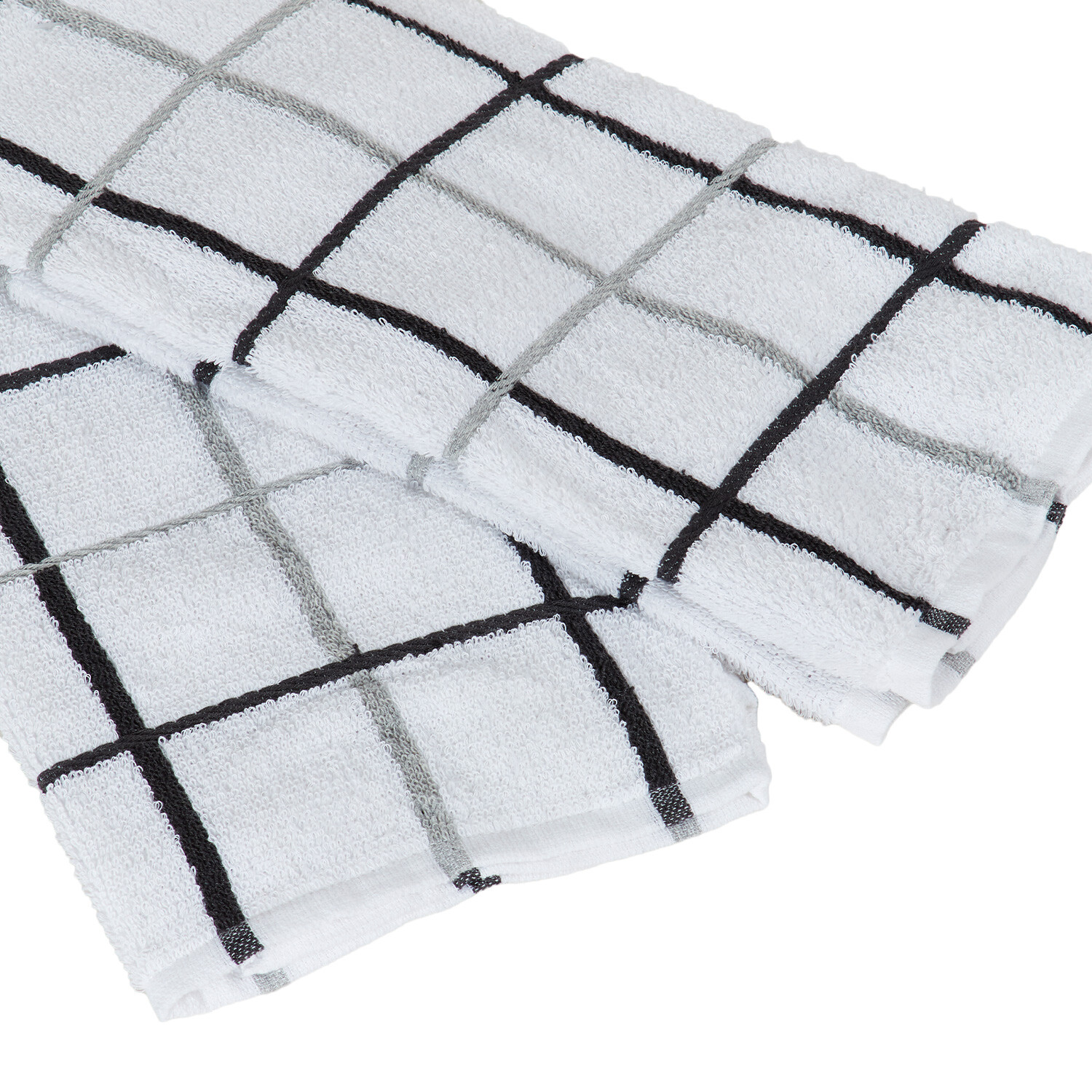 Pack of 2 Extra Large Check Tea Towels - Grey/Black Image 1