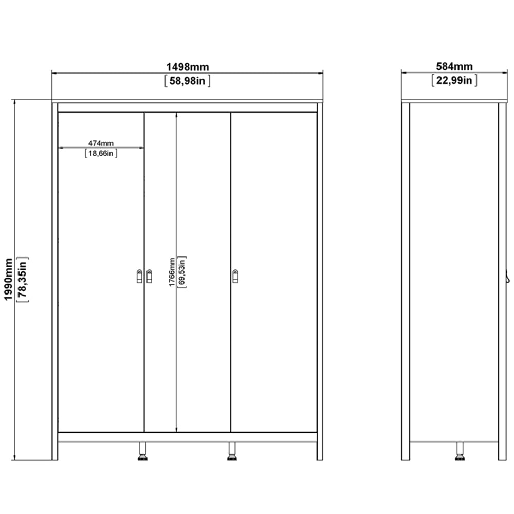 Florence Madrid 3 Door White Wardrobe Image 9