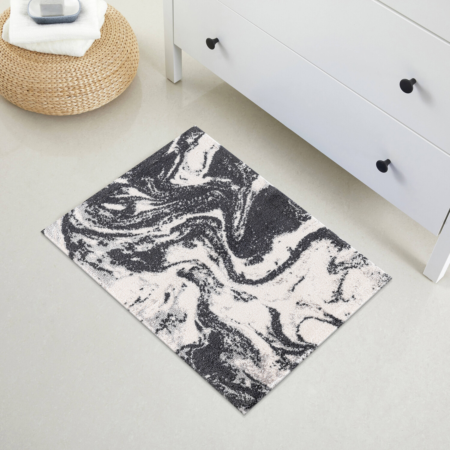 Nova Marble Silver Grey Bath Mat - Silver Grey and White Image 3