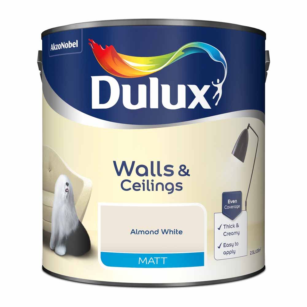 Dulux Walls & Ceilings Almond White Matt Emulsion Paint 2.5L Image 2