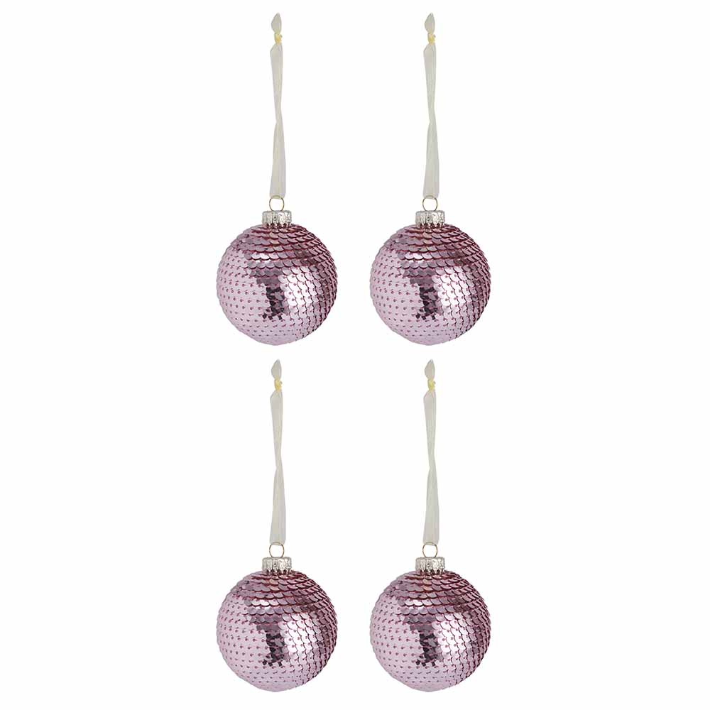 Wilko Cocktail Kisses Pink Sequin Christmas Baubles 4 Pack Image 2