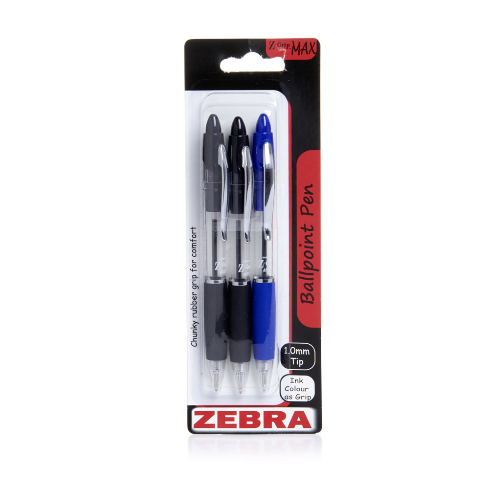 Zebra ZGrip Ballpoint Pen Assorted Colours 3pk Wilko