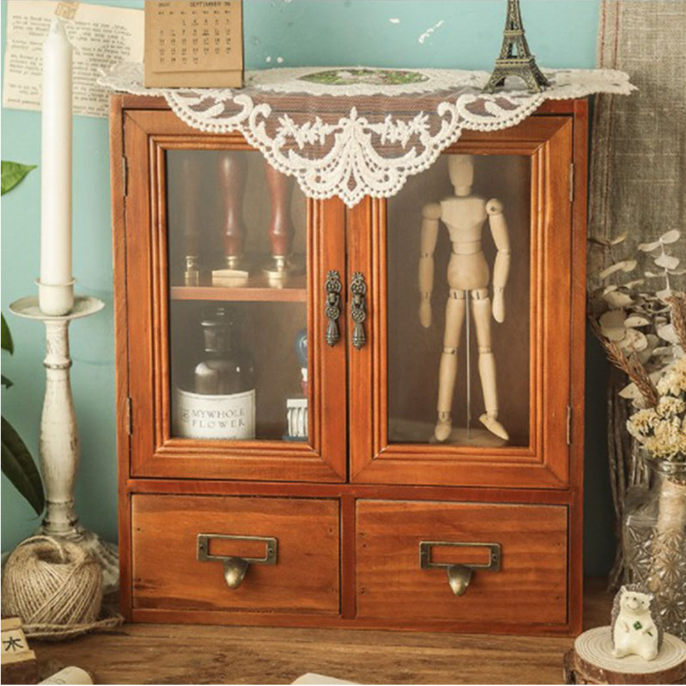 Living and Home 2 Drawer Retro Wooden Desktop Storage Drawer Wilko