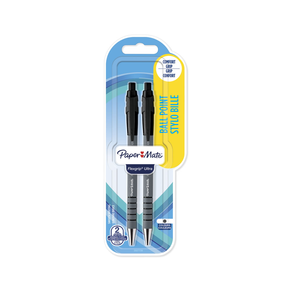Paper Mate Blue Flexgrip Ultra Ball Point Pens Medium Stylo 2 pack plastic, ink  - wilko