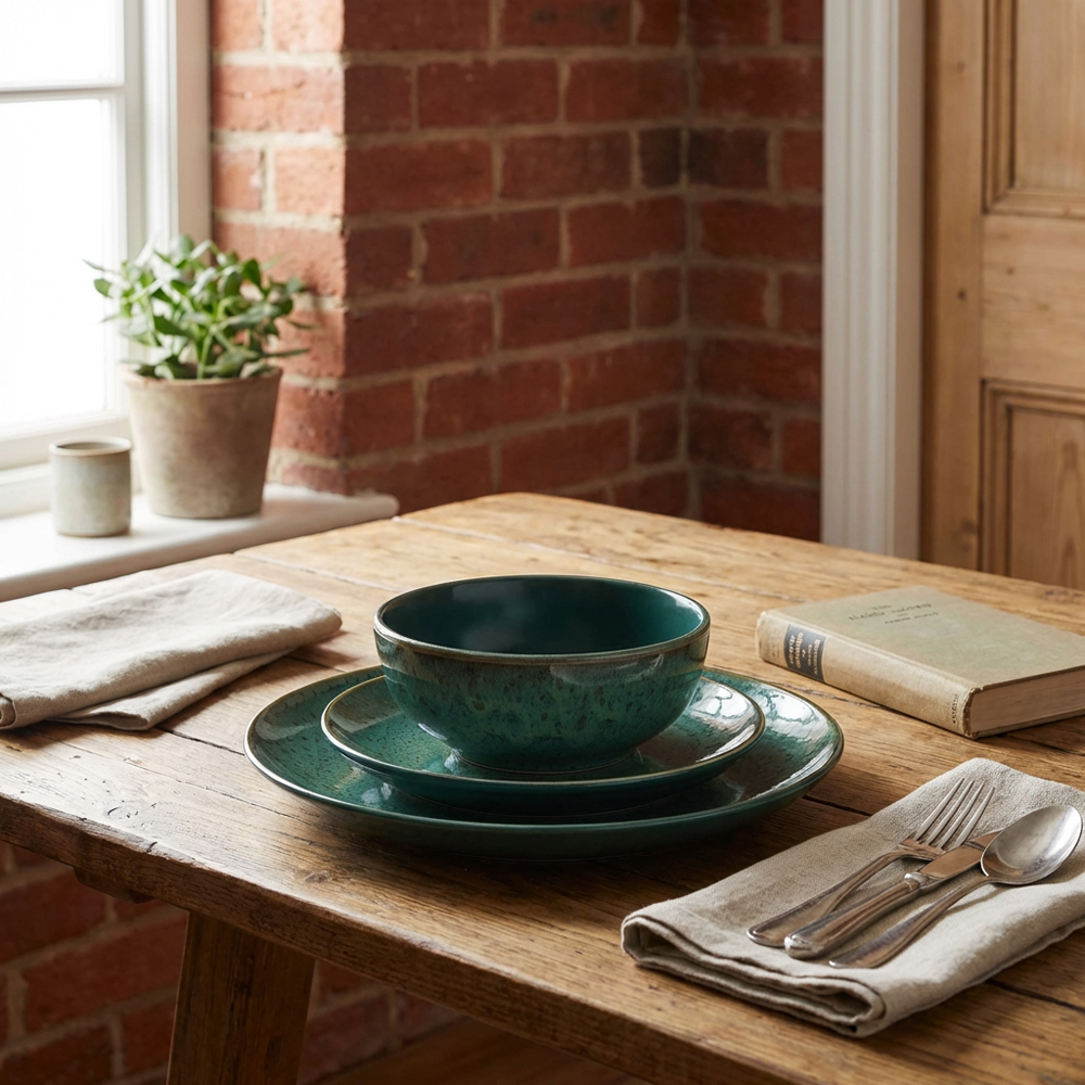12 Piece Bottle Green Stoneware Dinner Set - Bottle Green Image 9