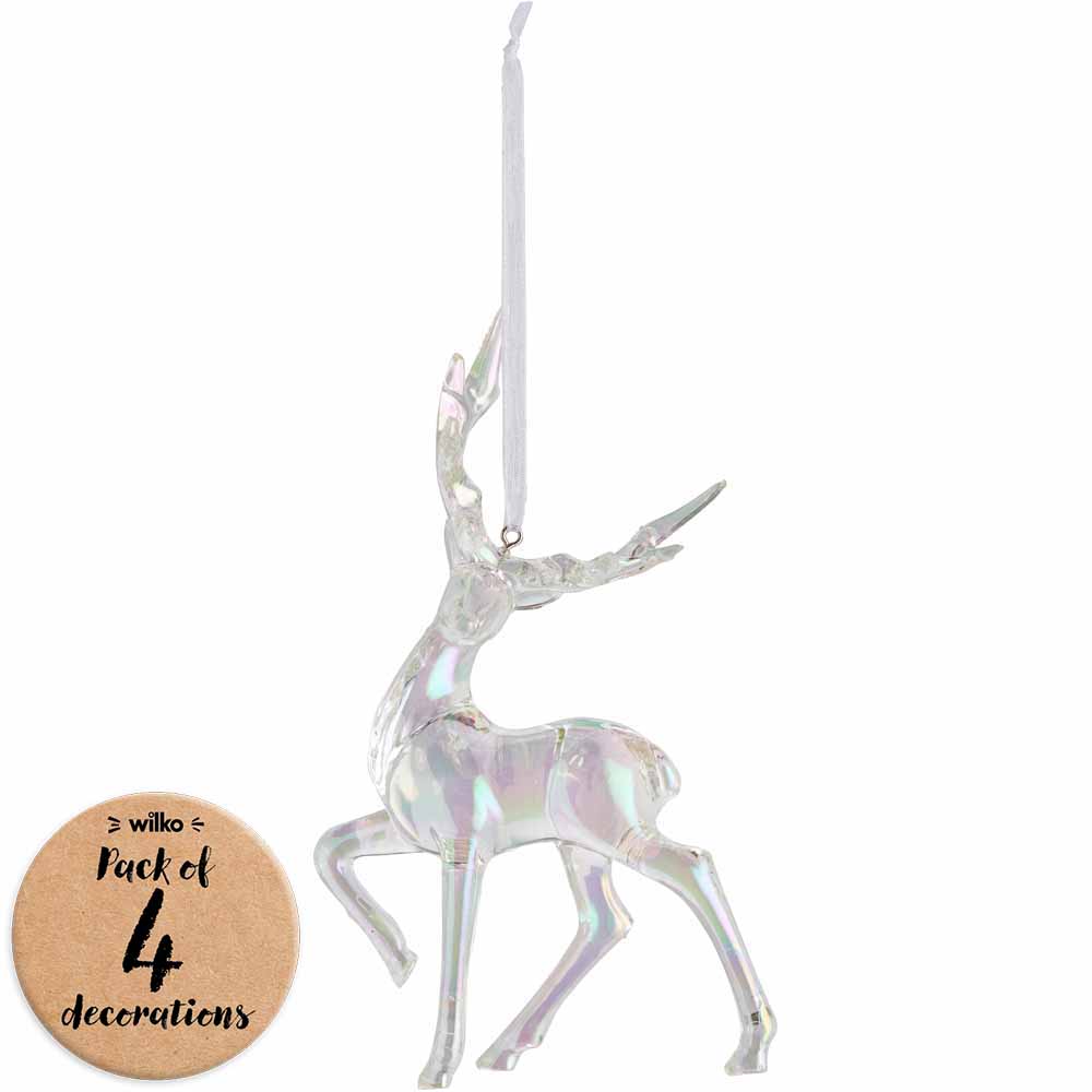 Wilko Glitters Acrylic Stag Christmas Decorations 4 Pack Image 1