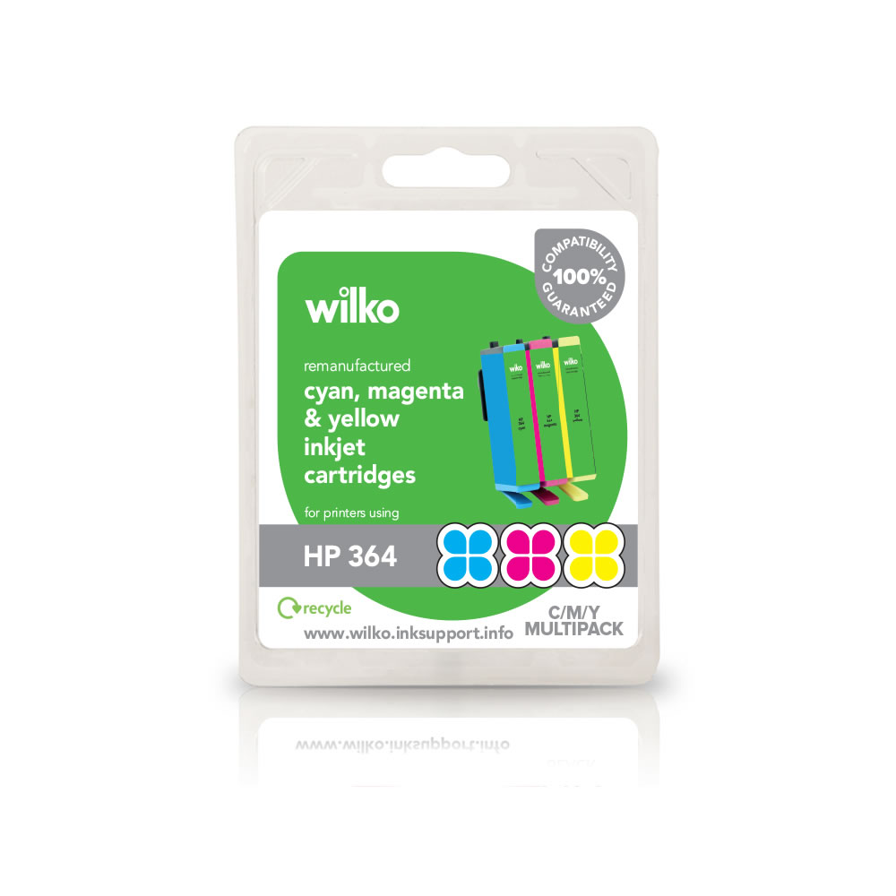 Wilko Remanufactured HP 364 Cyan, Magenta and Yellow Ink Cartridge Multipack Image 1