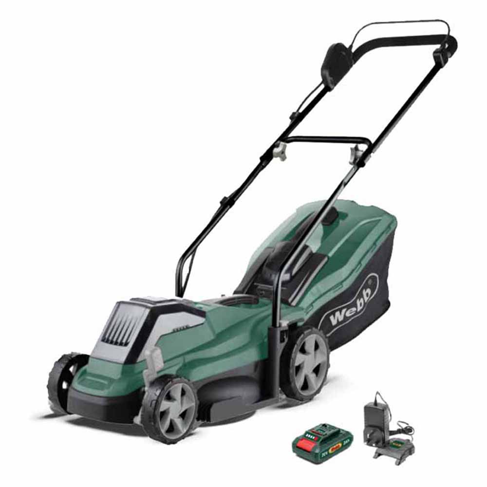 Webb WEV20LM33 20V Hand Propelled 33cm Cordless Lawnmower With 20V 4ah Battery and Charger Image