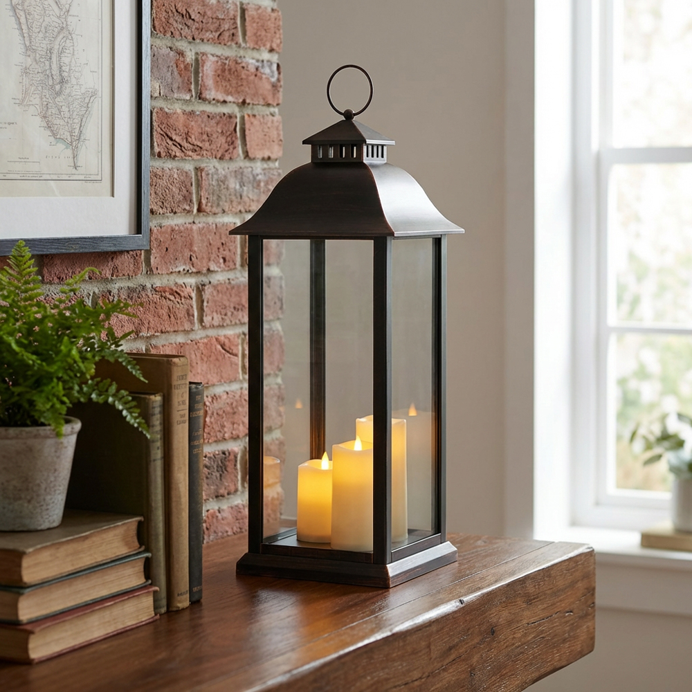 Frosted Fairytale Black Copper Brush Triple LED Lantern Image 4