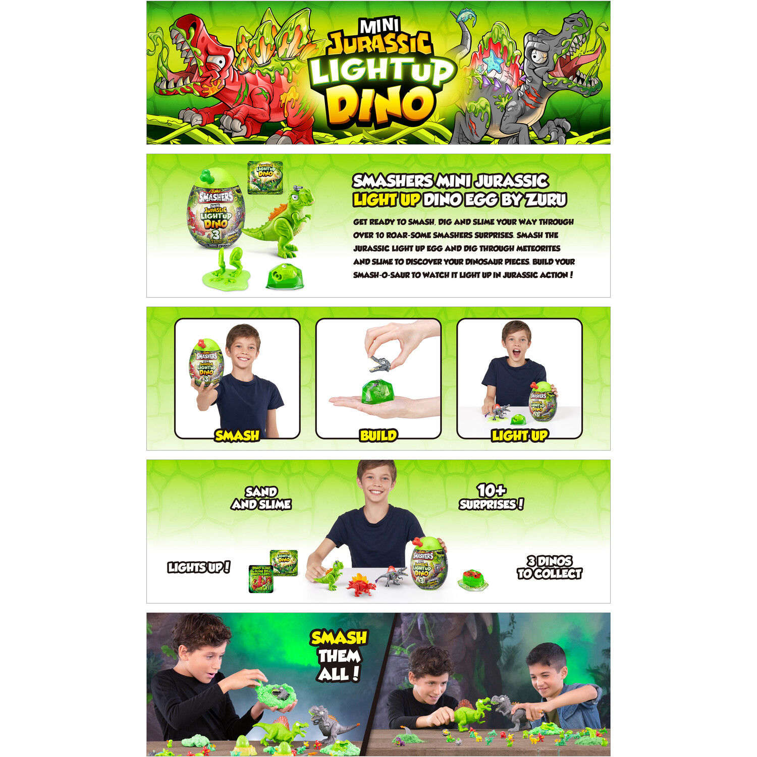Smashers Mini Jurassic Light-Up Dino - Green Image 5
