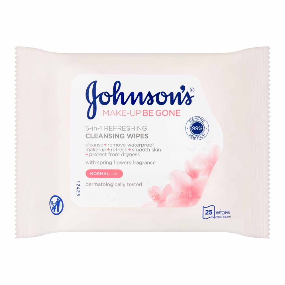 Johnson's Make-Up Be Gone 5-in-1 Refreshing Cleansing Wipes 25 Pack Image 1