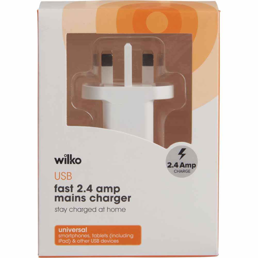 Wilko 2.4A Universal Mains Charger White Image 1