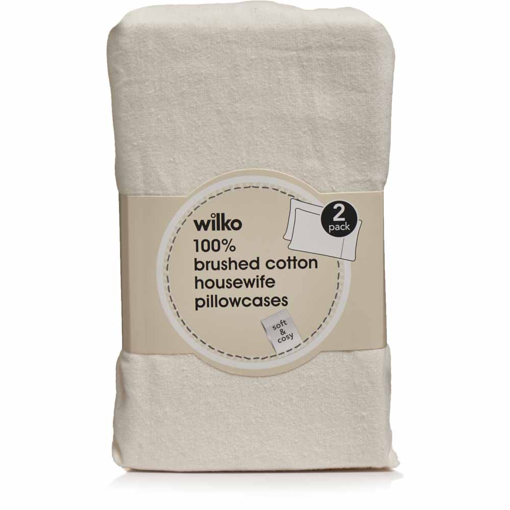 Wilko 100% Brushed Cotton Cream Housewife Pillowcases 2 pack Image 3