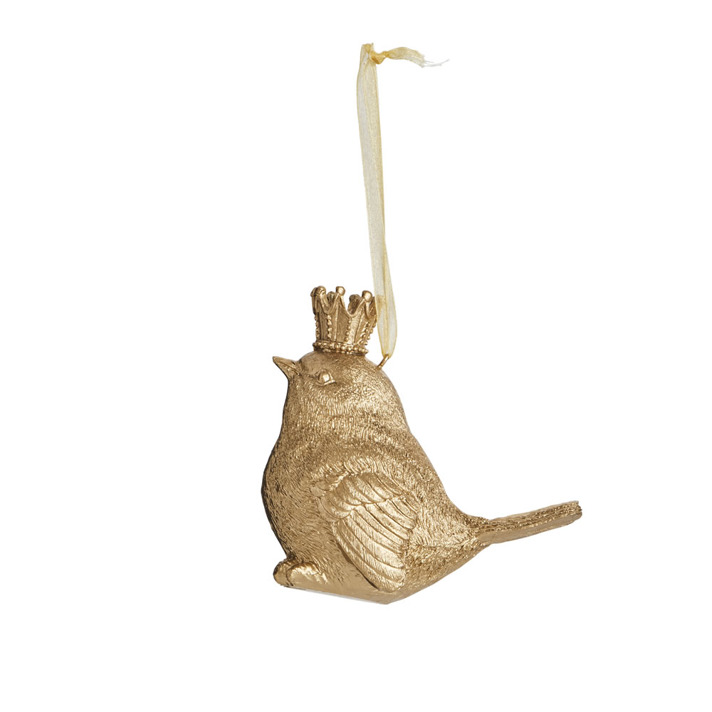 Wilko Midnight Magic Antique-Gold Bird With Crown Christmas Tree Decoration Image 2