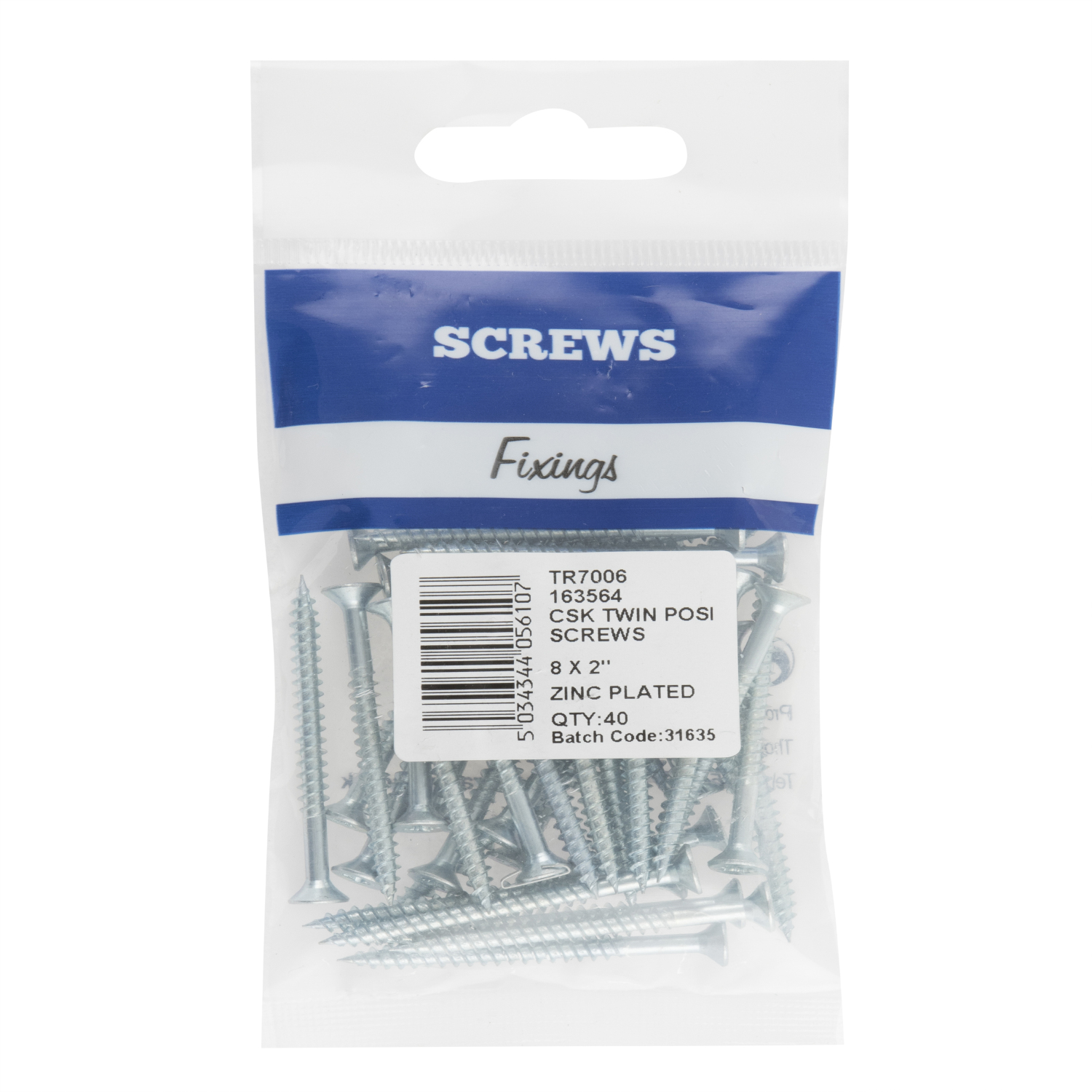 Hiatt 8 x 2 Inch Zinc Plated Countersunk Hard Twin Posi Screws 40 Pack Image 1