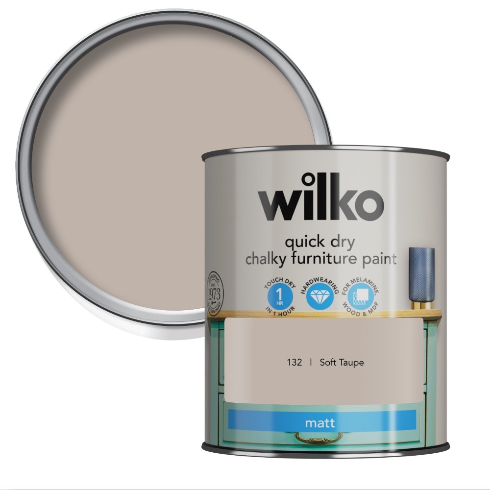 Wilko Quick Dry Soft Taupe Furniture Paint 750ml Image 1