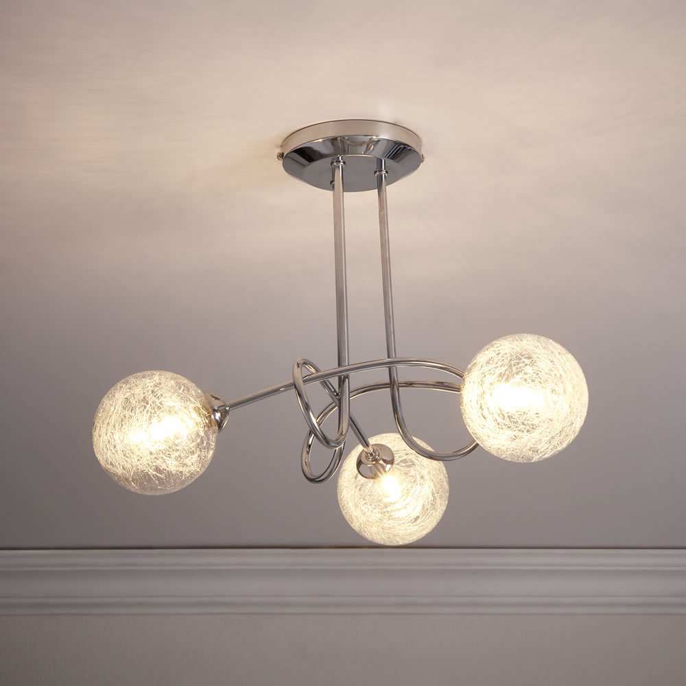 Wilko Sorrento 3 Arm Metal Ceiling Light with Crackle Effect Glass Shades Image 6