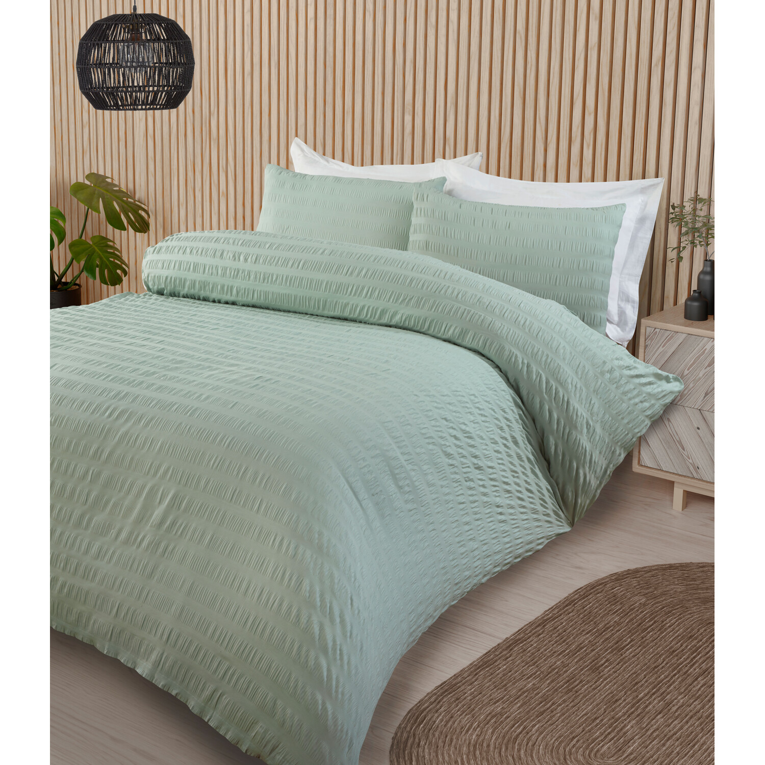 Divante Seersucker King Size Sage Duvet Set Image 2