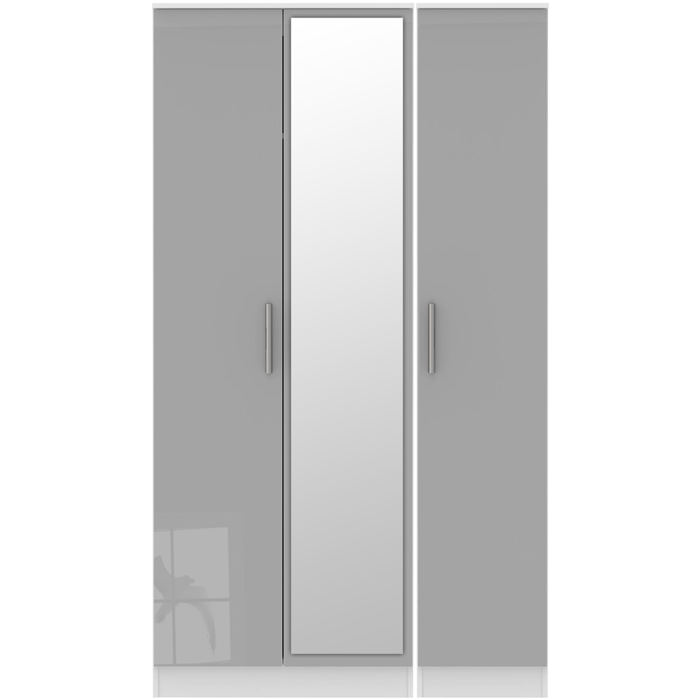 Crowndale Contrast Ready Assembled 3 Door Grey Gloss and White Matt Tall Mirrored Wardrobe Image 2