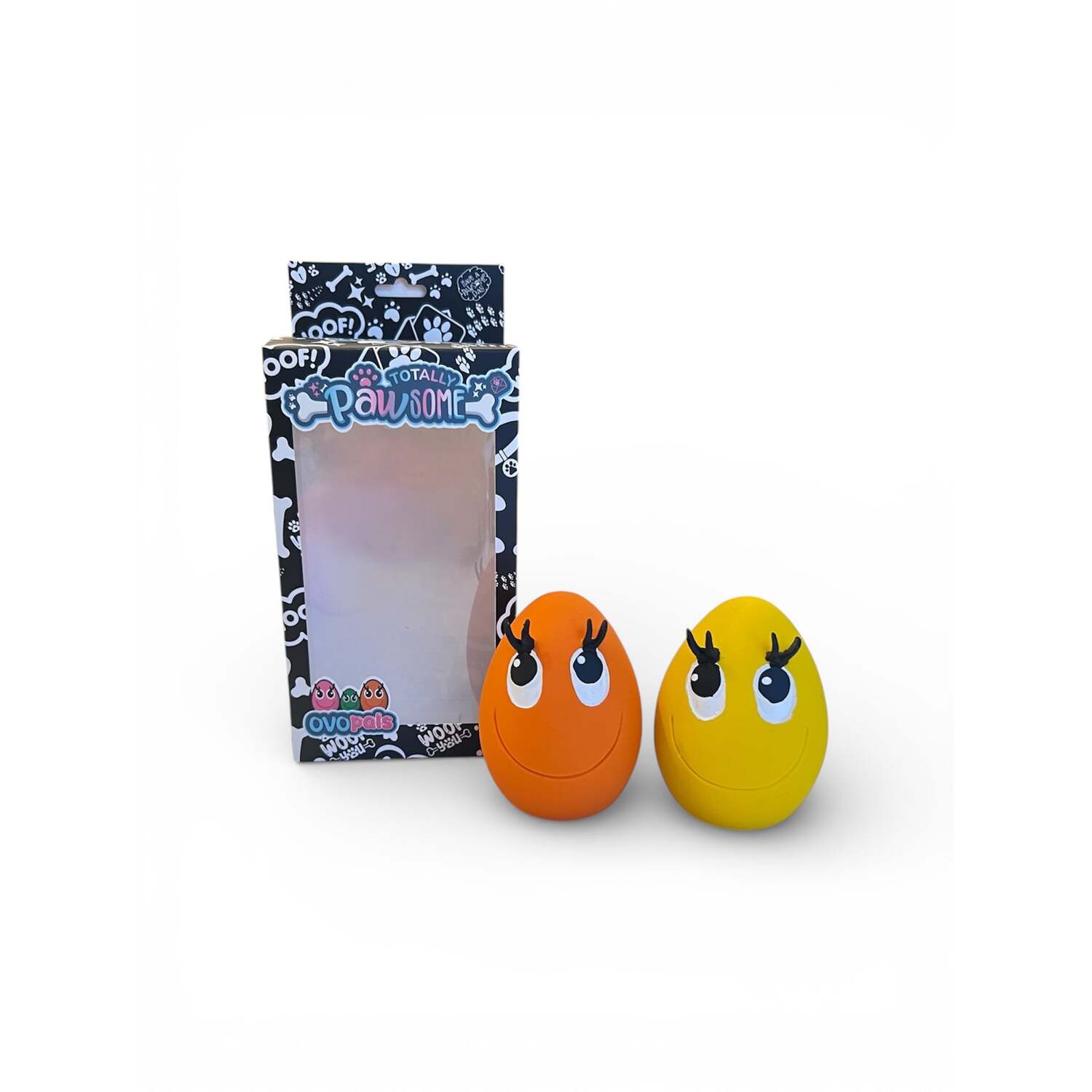 Totally Pawsome OVO Medium Yellow and Orange Squeaky Dog Toy Eggs, 2 Pack Image 2