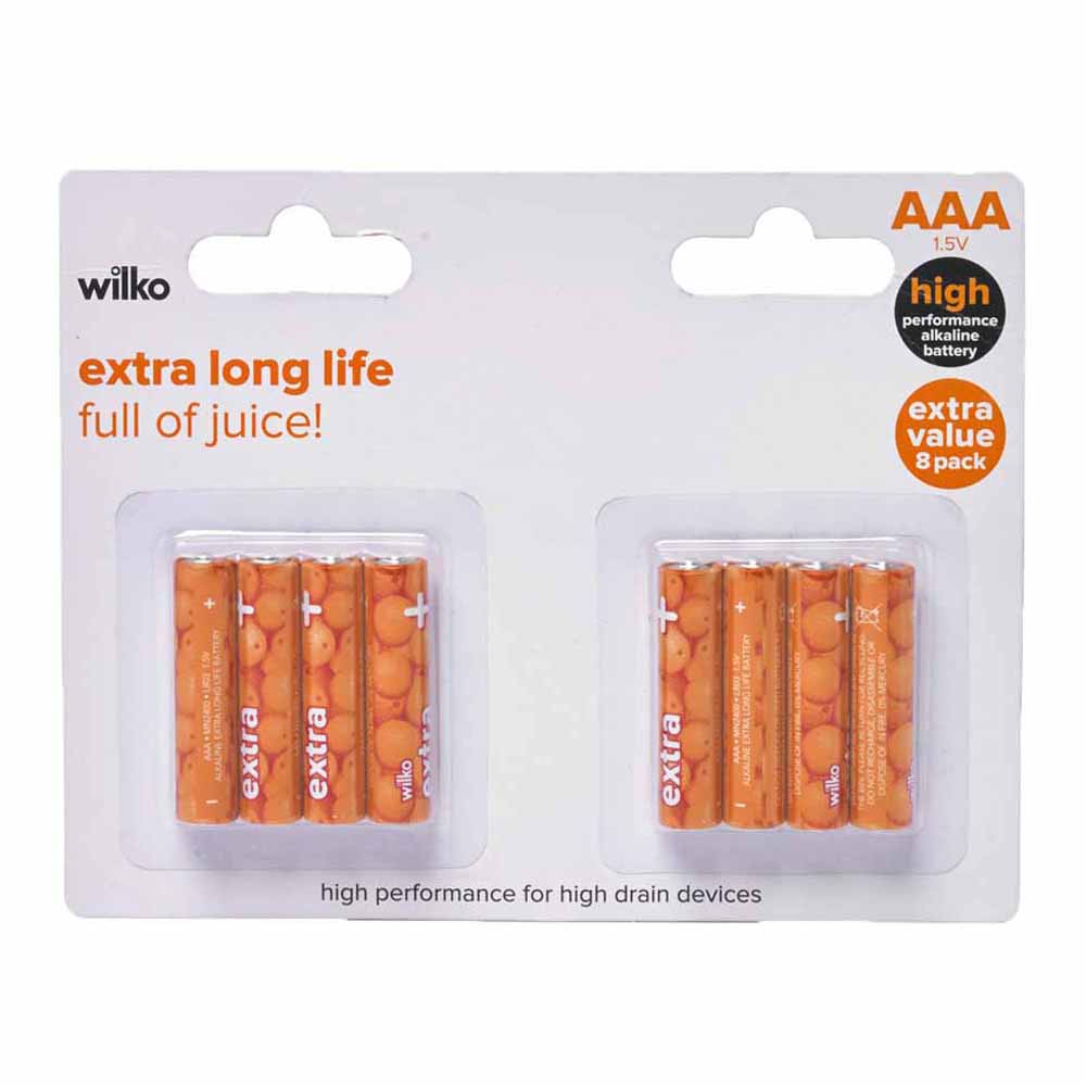 Wilko Extra Long Life AAA 8 Pack 1.5V Alkaline Batteries Image