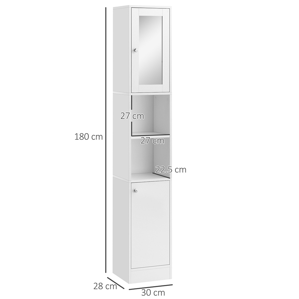 Kleankin White 2 Door 3 Shelf Mirrored Tall Floor Cabinet Image 3