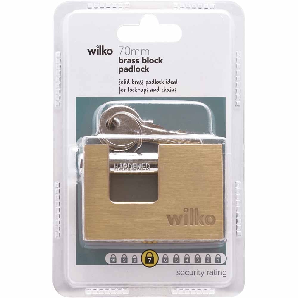 Wilko 70mm Brass Block Padlock with 2 Keys Image 5