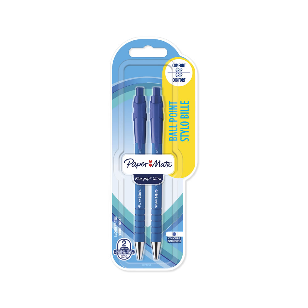 Paper Mate Flexgrip Ultra Ballpoint Pen Medium 1mm Blue 2pk Image