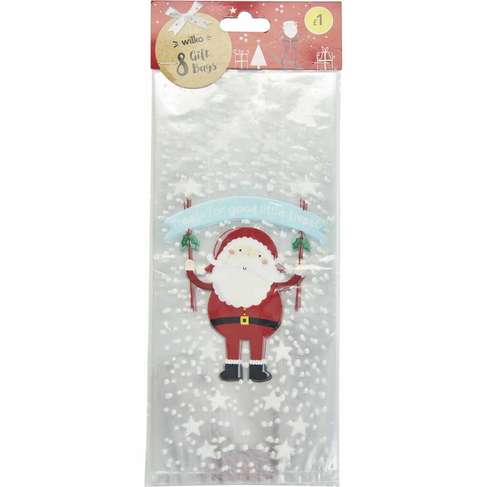 Wilko 8 Pack Kids Cellophane Santa Treat Bags with String Image 1