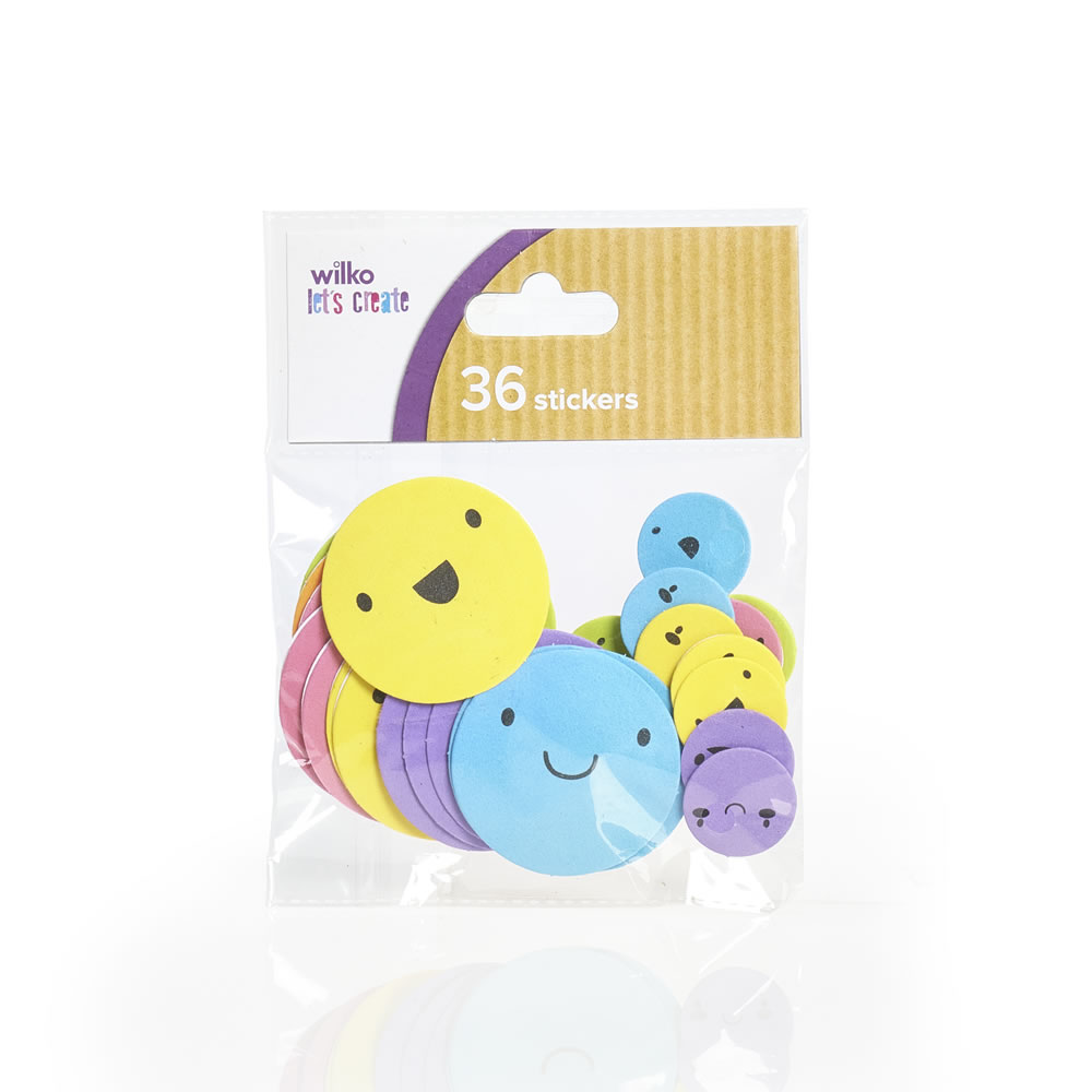 Wilko Let's Create Stickers Smiling Face Stickers 36 pack Image