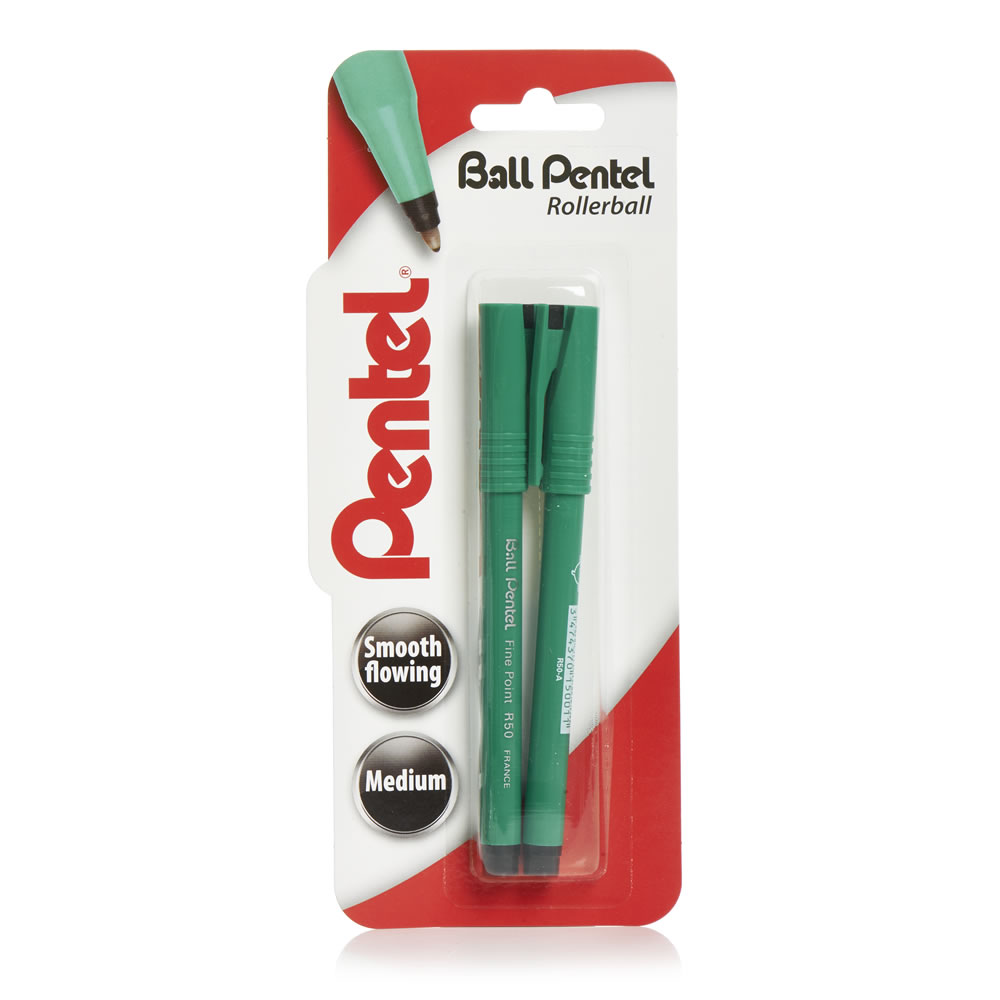 Pentel R50 Rollerball Pens Black 2pk Image